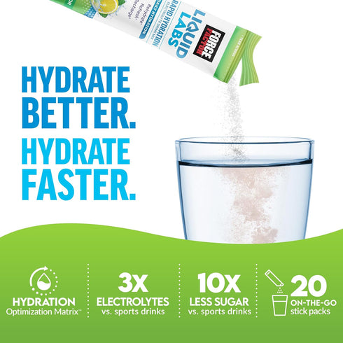 FORCE FACTOR Liquid Labs Electrolytes Powder, Hydration Packets to Make Electrolyte Water with 5 Essential Electrolytes, Vitamins, Minerals, and Antioxidants, Lemon-Lime Flavor, 20 Stick Packs