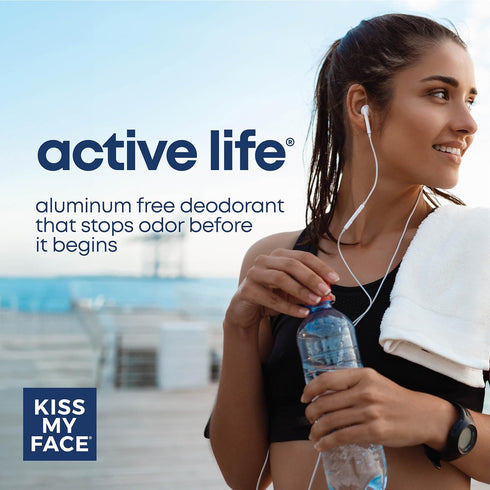 Kiss My Face Active Life Deodorant, Naturally Derived Ingredients, 72 Hour Odor Control, Aluminum Free