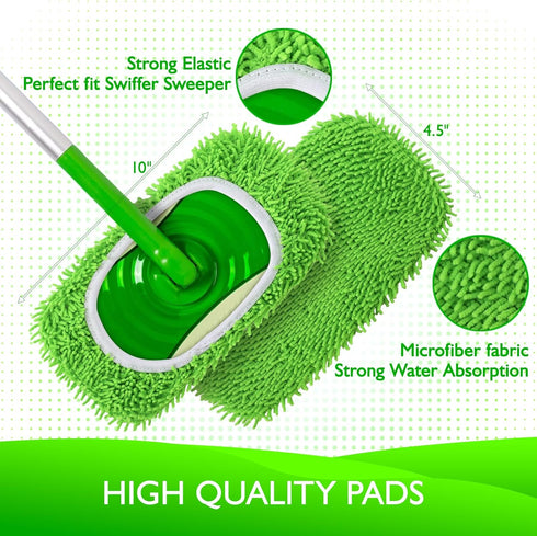 Reusable Microfiber Mop Pads Compatible with Swiffer Sweeper, 8 Pack Dry Sweeping & Wet Mopping Cloths