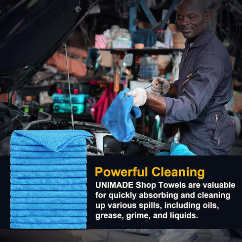 Shop Towels Rags (50 Pack) - Reusable Bulk Microfiber Cleaning Cloth, Lint Free for Car Kitchen Automotive