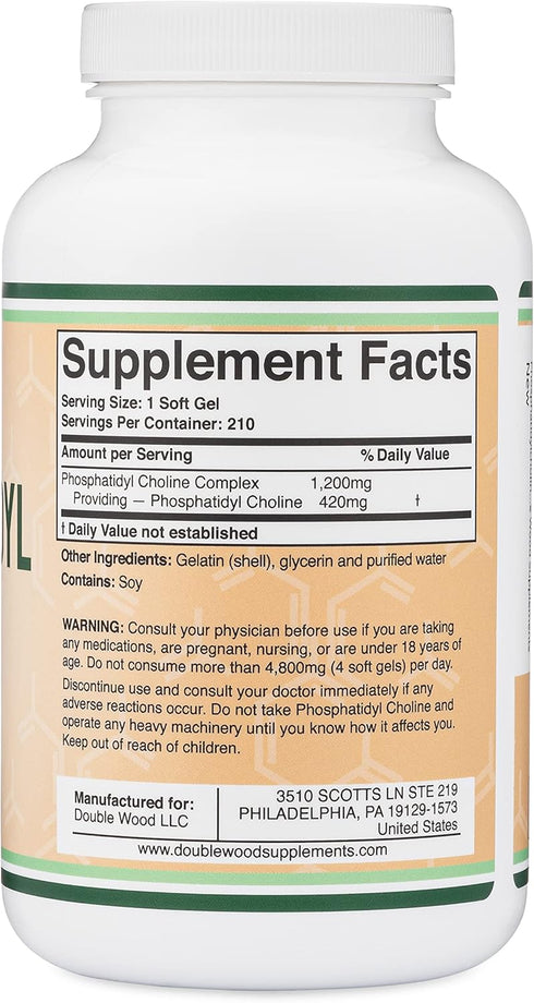 Phosphatidylcholine 1,200mg, 210 Softgels, Enhanced Sunflower and Soy Lecithin for Brain Health Support
