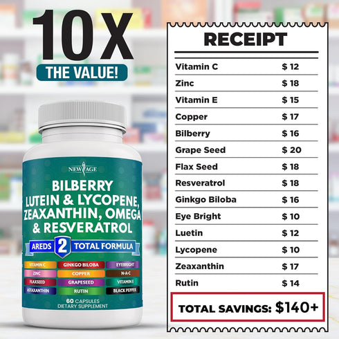 NEW AGE Eye Health Vitamins with Bilberry, Lutein & Zeaxanthin, 60 Count