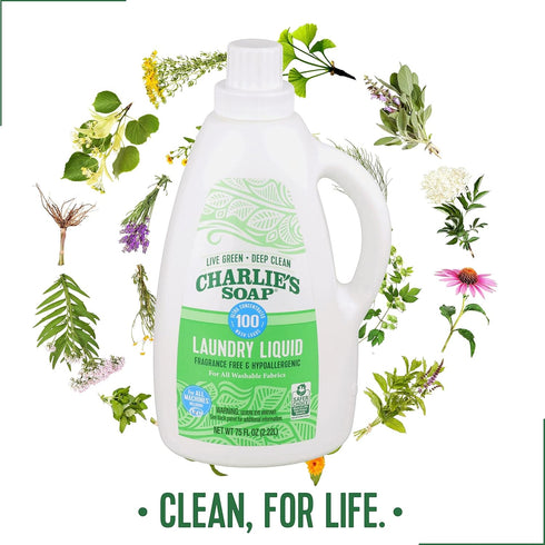Charlie’s Soap Natural Deep Cleaning Laundry Liquid, 75.0 Fl Oz, 100 Loads, Hypoallergenic, Eco-Friendly Detergent