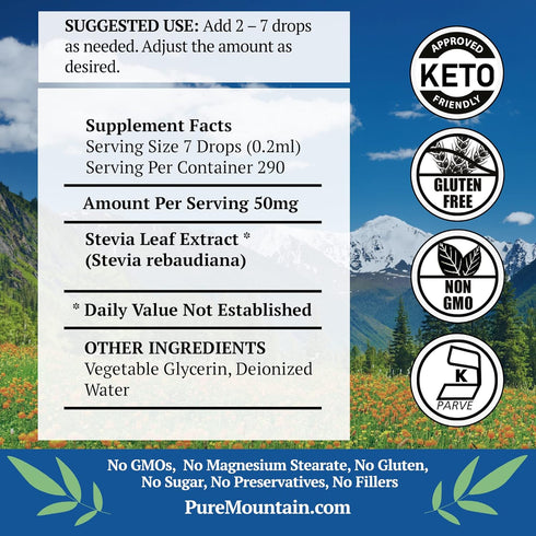 Liquid Stevia Drops – Alcohol Free and Kosher Sugar Substitute, 2oz Glass Bottle