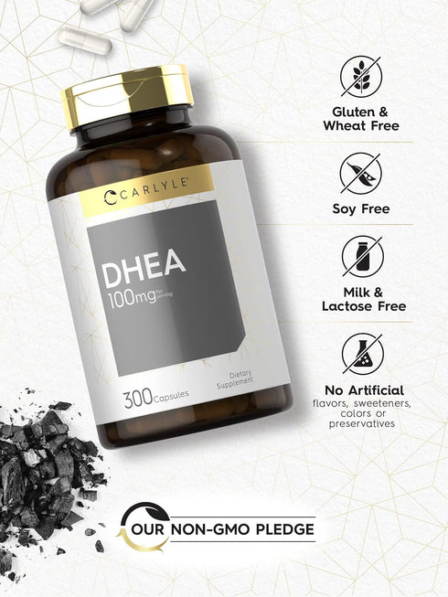 Carlyle DHEA 100mg Supplement, 300 Capsules, Non-GMO & Gluten Free