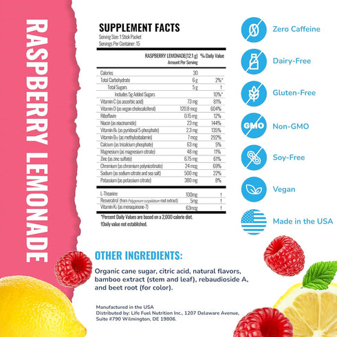 Hydration + Energy Amplifier — Multivitamin Electrolytes Powder Packets — Vitamin D3 K2, B6 B12 Vitamins, L-Theanine,