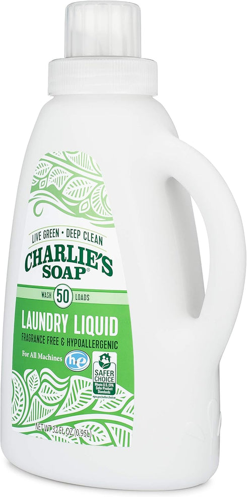 Charlie’s Soap Laundry Liquid, 50 Loads, 2 Pack, Natural Deep Cleaning Hypoallergenic Detergent
