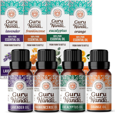 GuruNanda Essential Oils Set (Pack of 4 x 0.5 Fl Oz) -