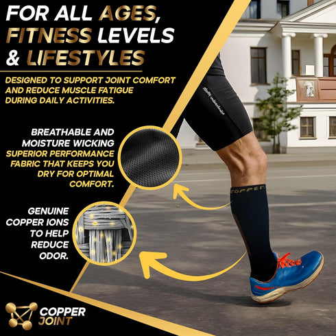 CopperJoint Copper Compression Socks for Women & Men - Diabetic Socks, Improves Circulation, Reduces Swelling