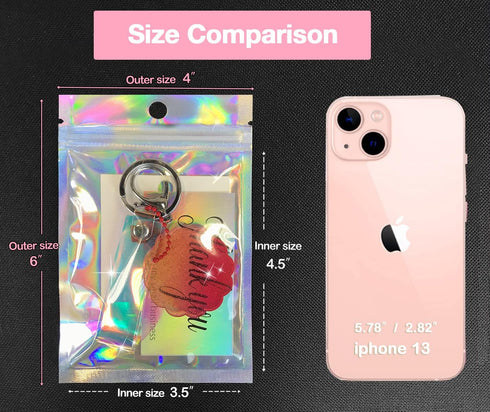 100 Pcs Holographic Resealable Packaging Bags, Cute Smell Proof Foil Pouch for Small Business Supplies, 4x6 inch