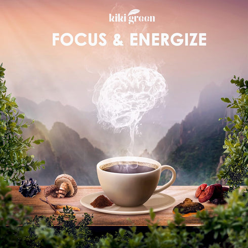 KIKI Green 8 Mushrooms Powder Extract - Mushroom Supplement Blend for Focus & Energy - 8 oz, Add to Coffee & Smoothie