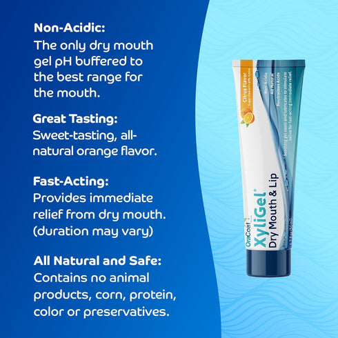 OraCoat XyliGel, Dry Mouth Gel, Soothing Citrus Oral Gel with Xylitol - Lip Moisturizer for Very Dry Lips, 1.7 Fl Oz