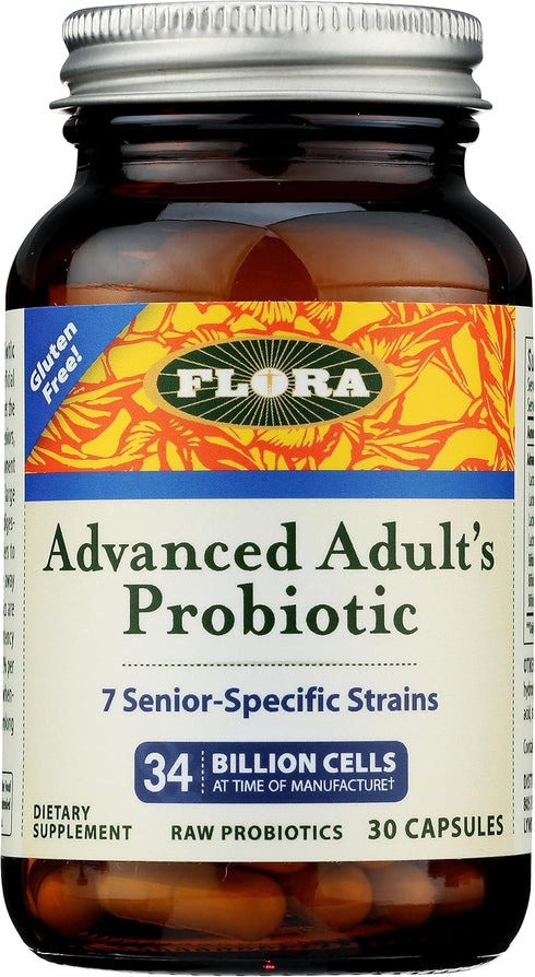 Flora Advanced Adult's Blend Probiotic - Seven Senior-Specific Strains, Gluten Free, 34 Billion Cells, 30 Capsules