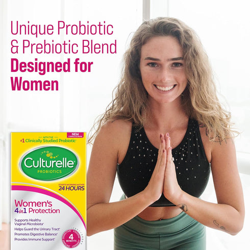 Culturelle 4-in-1 Probiotics for Women, 30 Count, Daily Probiotic & Prebiotic for Digestive and Vaginal Health