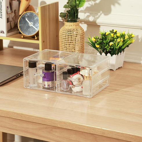 Pack of 2 Acrylic Countertop Stackable Drawers, Clear Organizing Bins for Cosmetics, Jewelry, Hair Accessories, Makeup