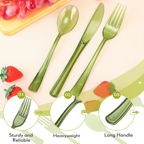 150 Pieces Disposable Cutlery Set, Heavy Duty Plastic Silverware, 50 Forks, 50 Knives, 50 Spoons for Home Office School
