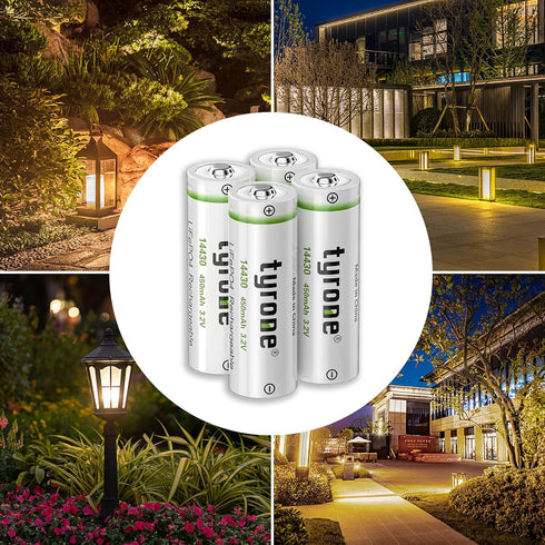 tyrone 14430 3.2 Volt Rechargeable Solar Light Battery, 3.2V 450mAh for Outdoor Garden Light (4 Pack)