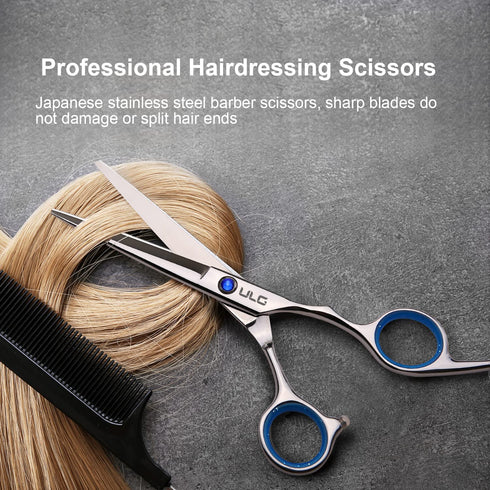 ULG Professional Hair Cutting Scissors 6.5 inch Right-Hand Razor Edge Barber Shears, Blue Japanese Stainless Steel