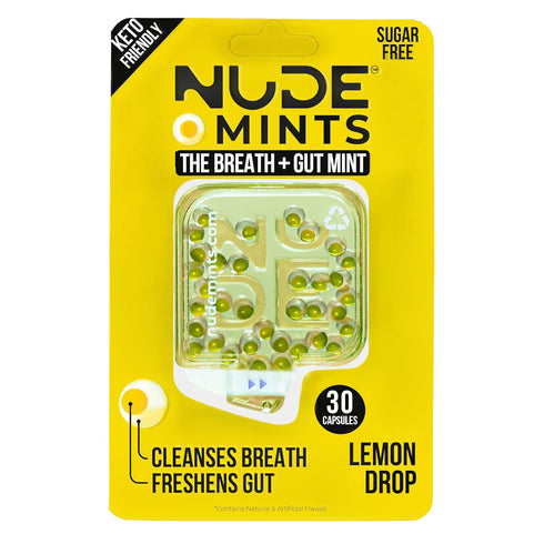 NUDE Mints | Dual Action Liquid Capsules, Mouth Watering Mint - Lasts 3X Longer, 3X Stronger, Sugar Free, Honey Lemon -