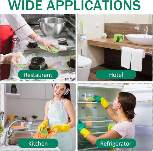 24 Pack Multi-Purpose Non-Scratch Microfiber Scrub Sponges for Reusable Dish Cleaning, Heavy Duty Scouring Power (Green)