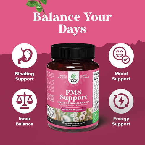 Advanced PMS Support Supplement for Women - 60 Capsules for Mood Support, Period Cramps, Bloating Relief & Hormonal