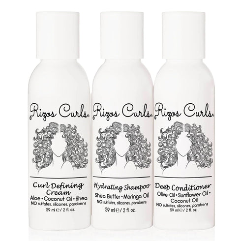 Rizos Curls Trio Travel Curl Kit, Includes Travel Hydrating Shampoo, Deep Conditioner, Curl Cream, 3 Pack of 2 oz