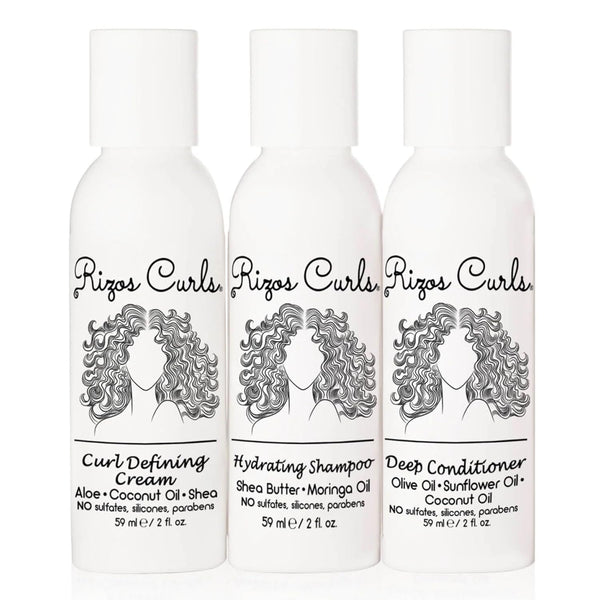 Rizos Curls Trio Travel Curl Kit, Includes Travel Hydrating Shampoo, Deep Conditioner, Curl Cream, 3 Pack of 2 oz