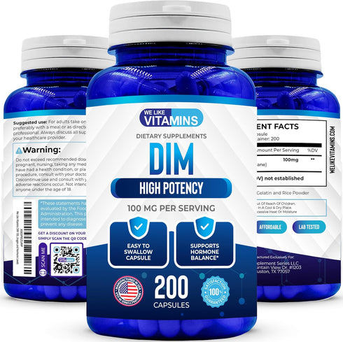 We Like Vitamins DIM 100mg 200 Capsules for Healthy Estrogen and Hormone Levels, 200 Day Supply