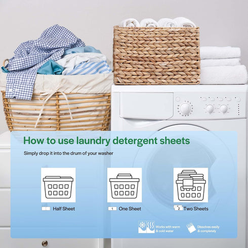 Eco-Friendly Laundry Detergent Sheets, 80 Sheets (160 Loads) - Concentrated for Deep Cleaning