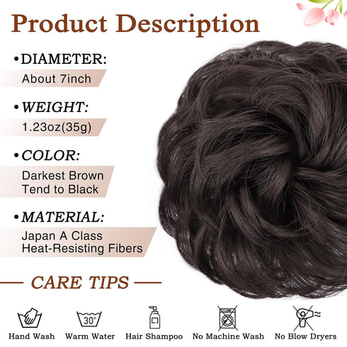 MORICA Messy Hair Bun Scrunchies Extension, Curly Wavy Synthetic Chignon Hairpieces for Women (4# Darkest Brown)
