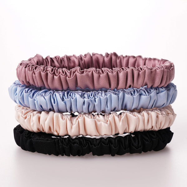 Premium 100% Pure Mulberry Silk Hair Ties - Set of 4 Elegant Hairbands in 4 Beautiful Colors