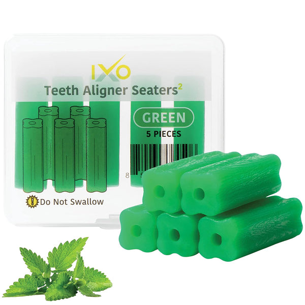 IXO Square-Shaped Aligner Seater Chewies for Invisalign Trays, 5-Pack with Mint Scented Storage Case