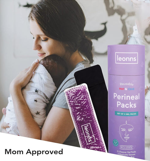 Reusable Perineal Ice Packs for Postpartum, 3 Ice Packs with Soft Satin Sleeves, Hot or Cold Functionality