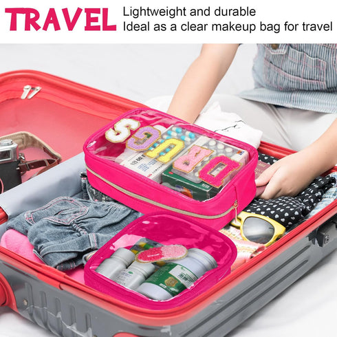 Hillban 2 Pcs Chenille Letter Medicine Bag, Preppy Clear Makeup Meds Travel Pouch Set, PVC Cosmetic Bag for School