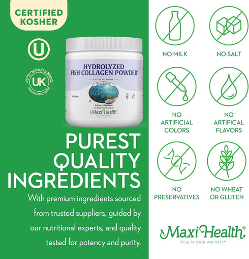 Maxi Health Collagen Peptides Powder, Type I Unflavored Marine Powder Collagen for Joints, Skin, Hair & Nails (5.46 oz)