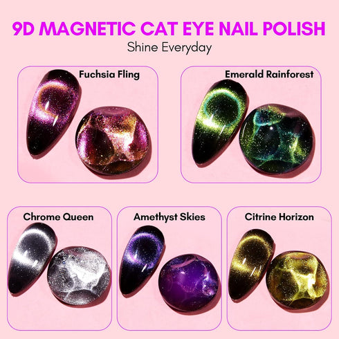 Makartt Gel Nail Polish, Magnetic Cat Eye 9D Black Hole Gel Polish with 6 Colors and Magnet Stick