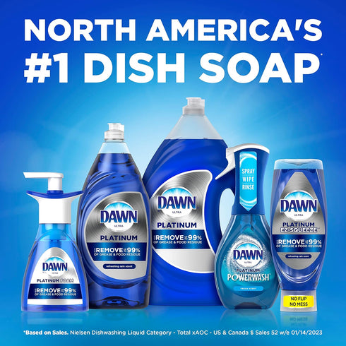Dawn Dish Soap Platinum, Refreshing Rain Scent, Includes 3x24oz + 2 Non-Scratch Sponges (Packaging May Vary)