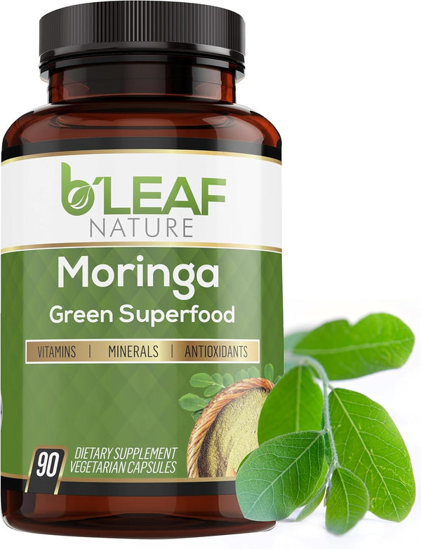 B’Leaf Nature Pure Organic Moringa Oleifera Leaf Powder Capsules 1000mg, Immune System & Energy Booster Supplement