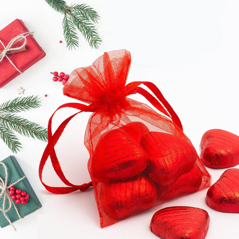 100Pcs Small Organza Bags 3x4 Inch - Red Drawstring Christmas Candy Gift Bags, Baby Shower Favors