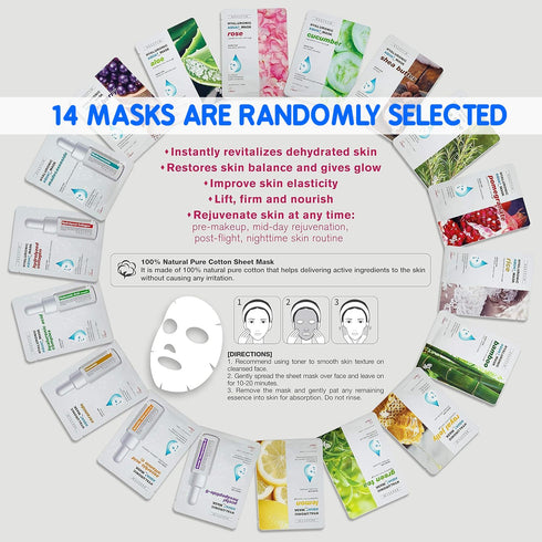 Hyaluronic Aqua Plus Essence Full Face Facial Sheet Mask Combo - 14 Sheets Set