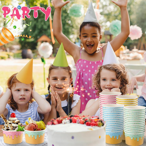 Ninehaoou 100 Summer (10 oz) Pcs Ice Cream Cups Bulk Paper Disposable Dessert Bowls Ice Cream Bowls Paper Dessert Cups