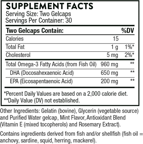 THORNE Advanced DHA - 650 mg DHA and 200 mg of EPA - Supports Healthy Brain Aging and Nerve Function - 60 gelcaps