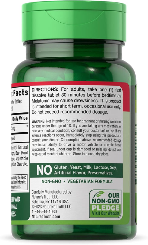 Melatonin 5 mg | 90 Fast Dissolve Tablets | Natural Berry Flavor, Vegetarian, Non-GMO & Gluten Free Supplement