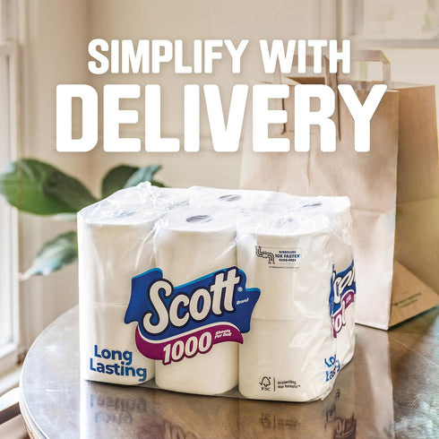Scott 1000 Toilet Paper, 8 Rolls, 1-Ply Toilet Tissue, Septic-Safe