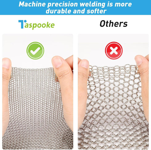 Cast Iron Scrubber, 12''x12'' 316L Stainless Steel Fine Mesh Scraper, Upgraded Chainmail Scrubber for Cast Iron Cookware