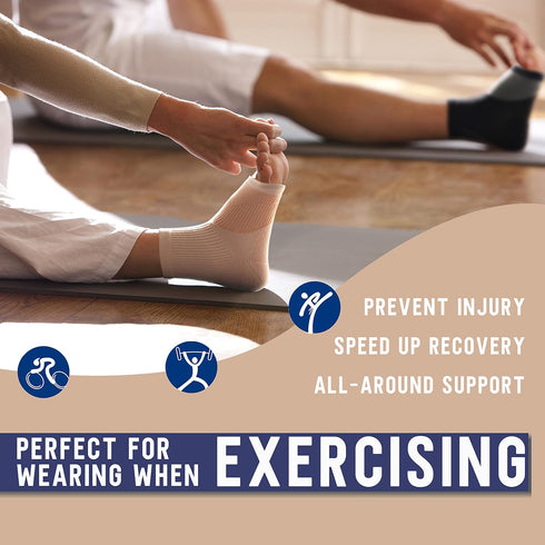 Compression Socks for Women & Men, Open Toe (3 Pairs), Ankle Brace Sleeve for Swelling & Pain Relief (Beige, M)