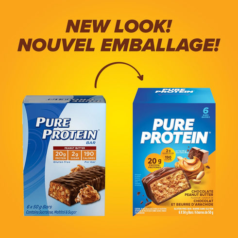 Pure Protein Bars, Gluten Free, Chocolate Peanut Butter, 50g, 6 Count, Imported from Canada