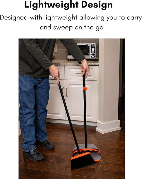 Set Set BirdRock Home Broom and Dustpan - Lobby Dust Pan - Orange and Grey Durable - Indoor or Outdoor - Sweep Combo