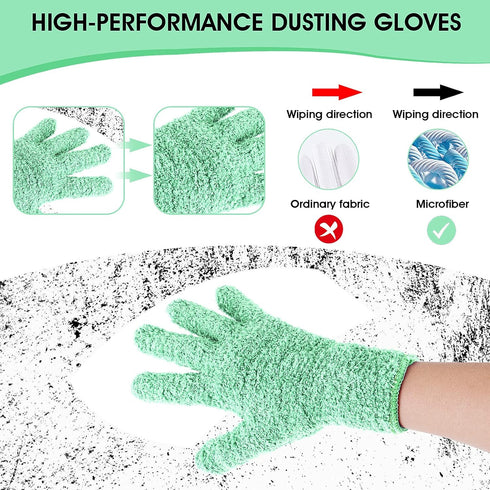 1 Pair Microfiber Dusting Gloves, Reusable Washable Cleaning Mittens for House Cleaning and Small Corners (Green)