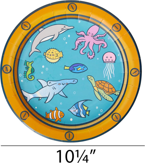 TW12-25638 10.25" 8 C.R. Gibson Under the Sea Disposable Paper Dinner Plates, Diameter, Multicolor, Pieces